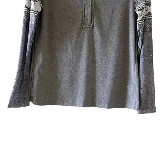 Women’s Gray Long Sleeves Front Buttons Bohemian Festival Aztec SZ M #1179 - Picture 3 of 10